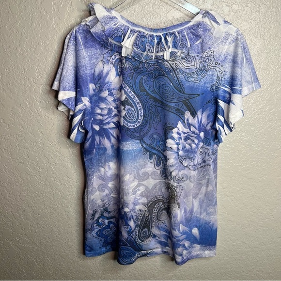 French Bazaar Blue Ruffled Top - Picture 3 of 5